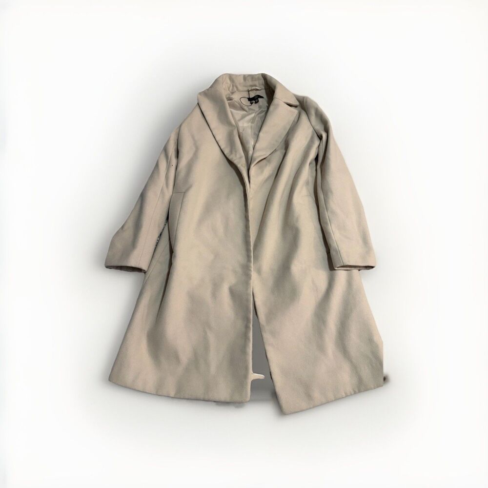 Missguided Womens Beige Belted Wool Blend Coat Wrap Mid Length Size US 4 Small